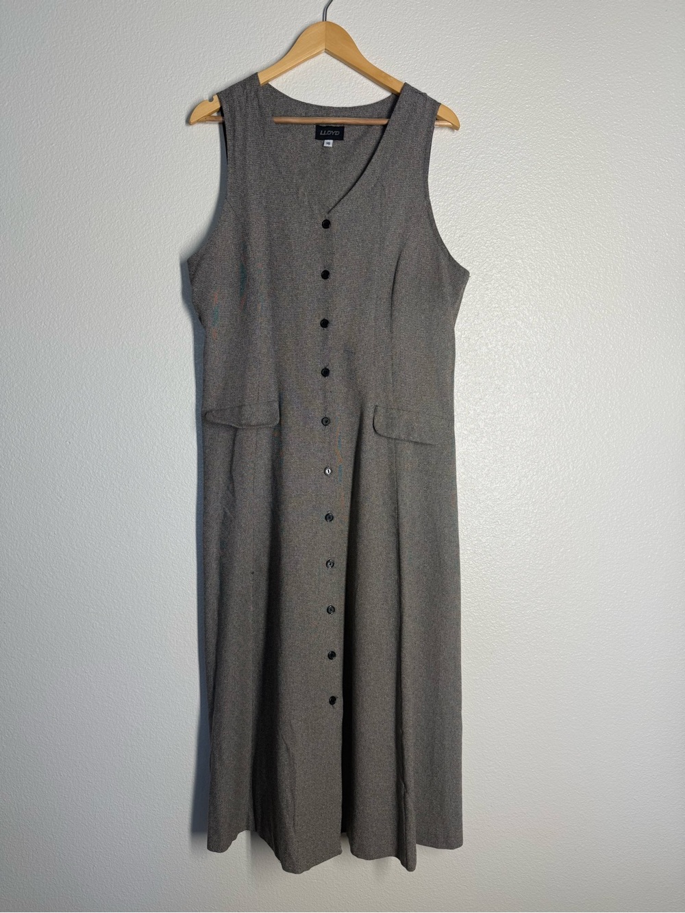 Lloyd Charcoal Gray Button-Front Sleeveless Maxi Dress-small flaw